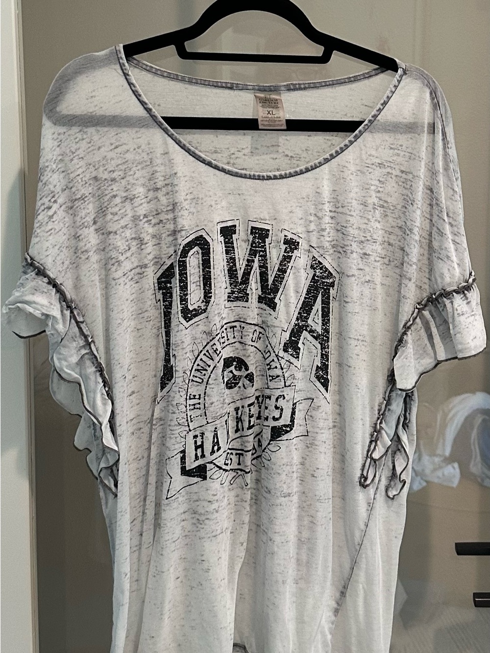 Women's White Iowa Graphic Ruffle Sleeve Tee by Gameday Couture